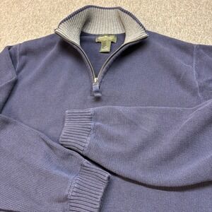 Eddie Bauer Mens XL Navy Blue 100% Cotton 1/4 Zip Pullover Sweater Ribbed Knit